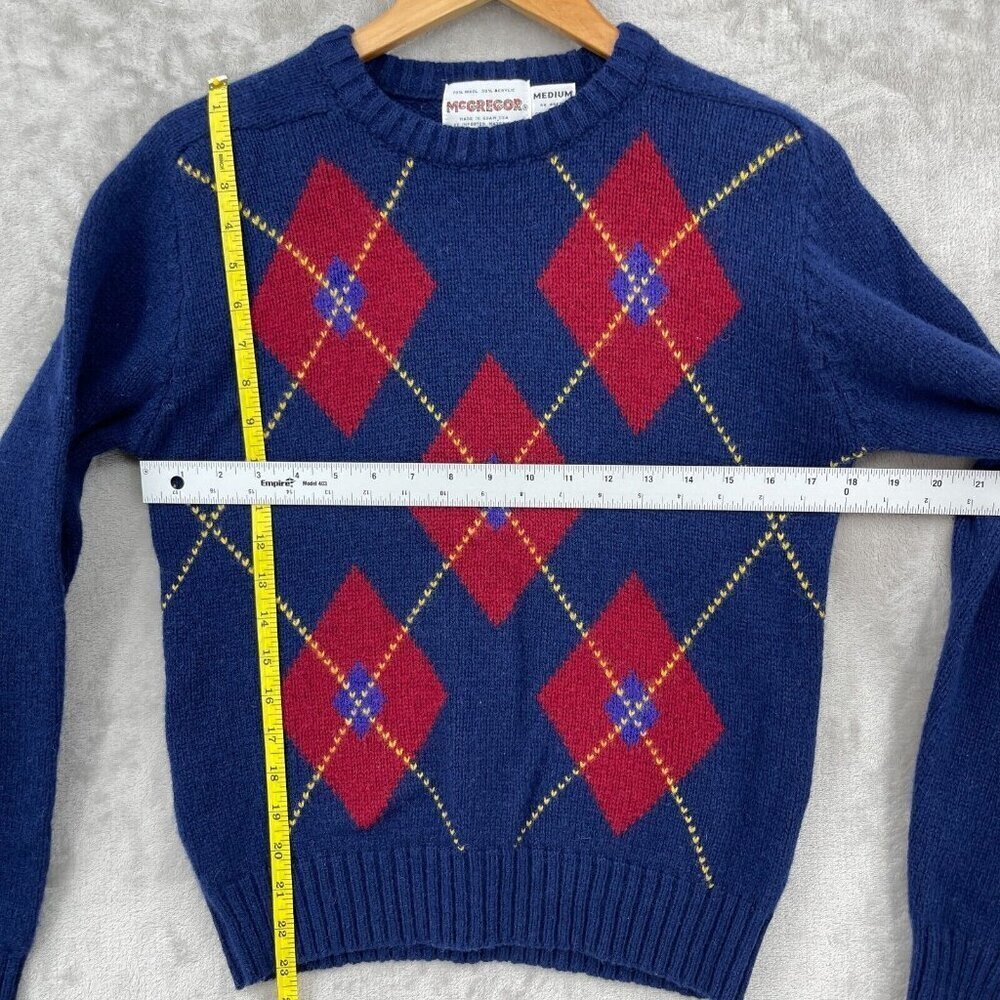 McGregor Vintage Pullover Wool Blend Argyle Blue Red Sweater USA Made - Picture 8 of 8
